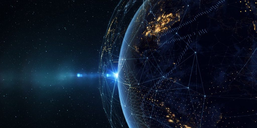 Digitalised earth with nodes to illustrate VSAT for land