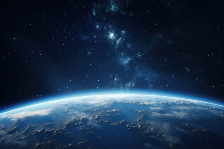 Foto de la Tierra desde el espacio con estrellas