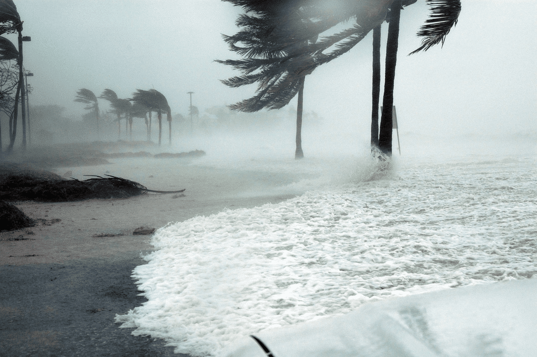 Strong winds on beach in Atlantic hurricane season