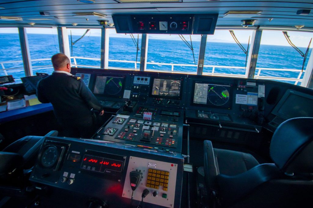 Photo of a ship bridge to illustrate a case study on a ship steering system
