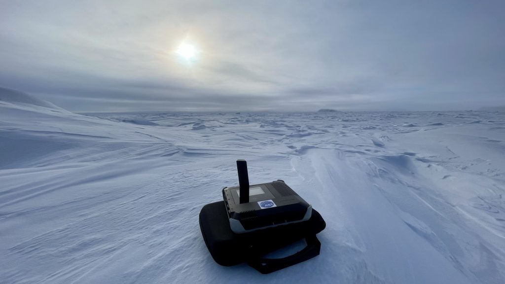 AST Networks satellite hardware in the ice for an arctic expedition