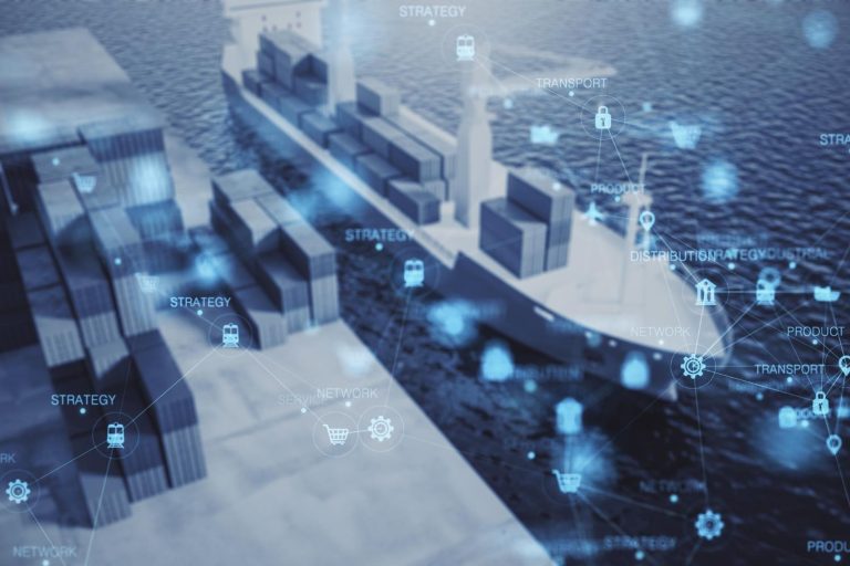 Barco digitalizado en un puerto