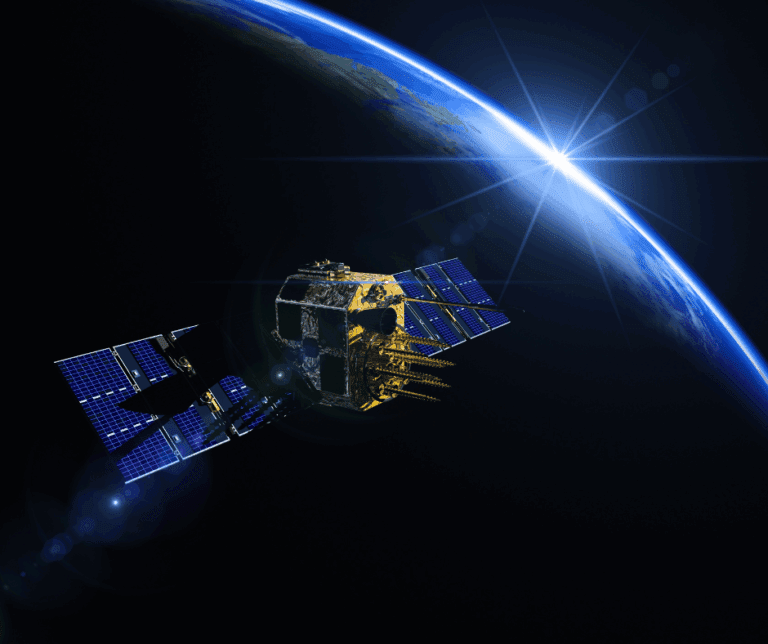a satellite flying around the globe, iridium and inmarsat